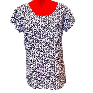 Japna blue & white paisley floral cap sleeve blouse in size Large